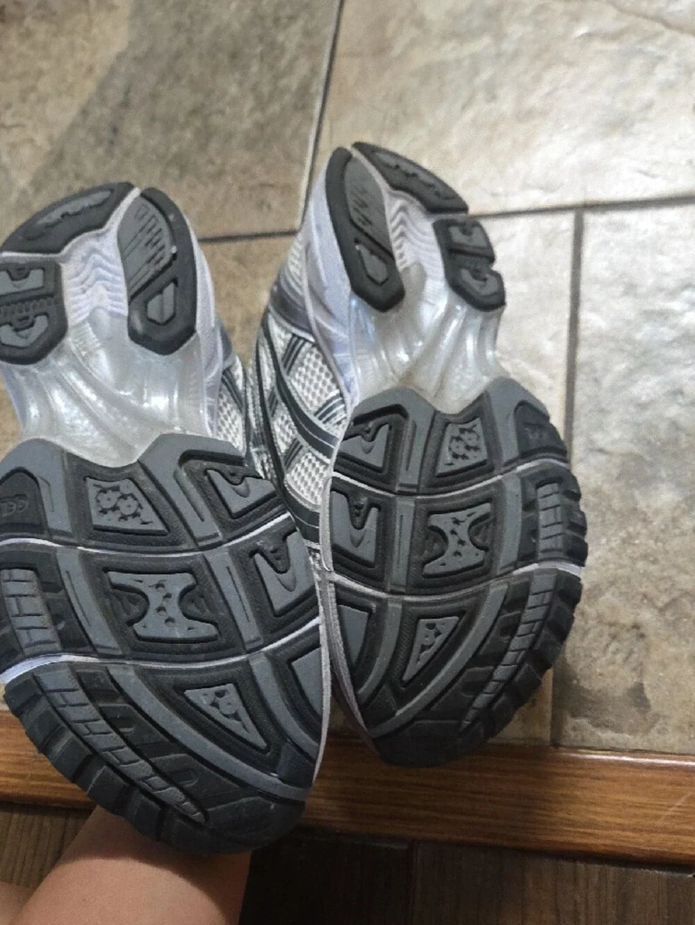 Asics Silver and White Mesh Running Shoes